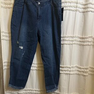 Multiples Slim station Dark Blue Cropped Jeans with Distressed Details size 20W